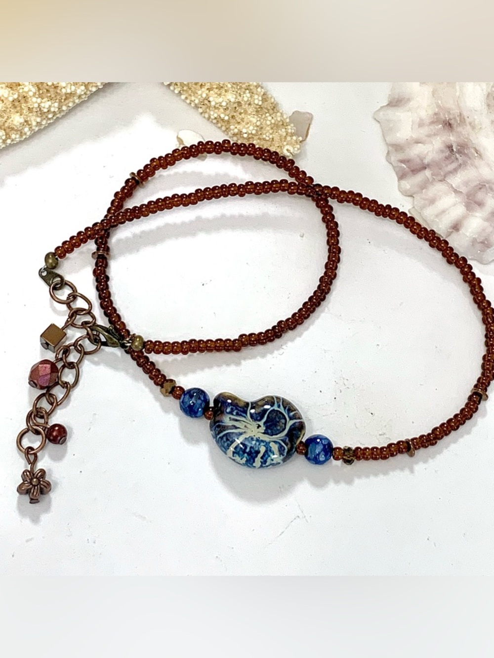 Coastal Ceramic Nautilus Beaded Necklace - Picture 3 of 4